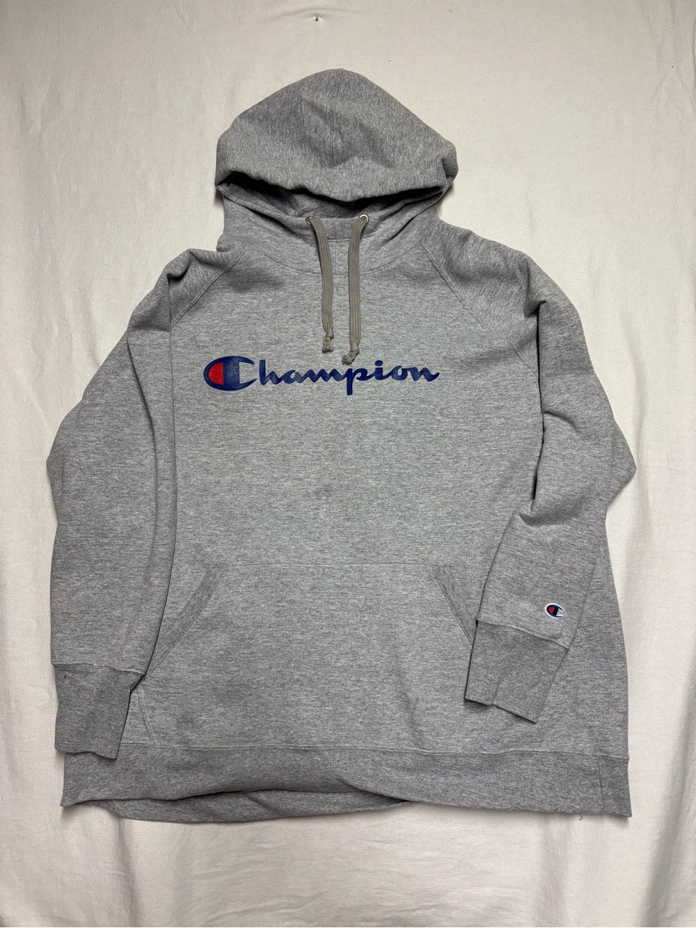 Champion Heather Gray Pullover Hoodie with Script Logo